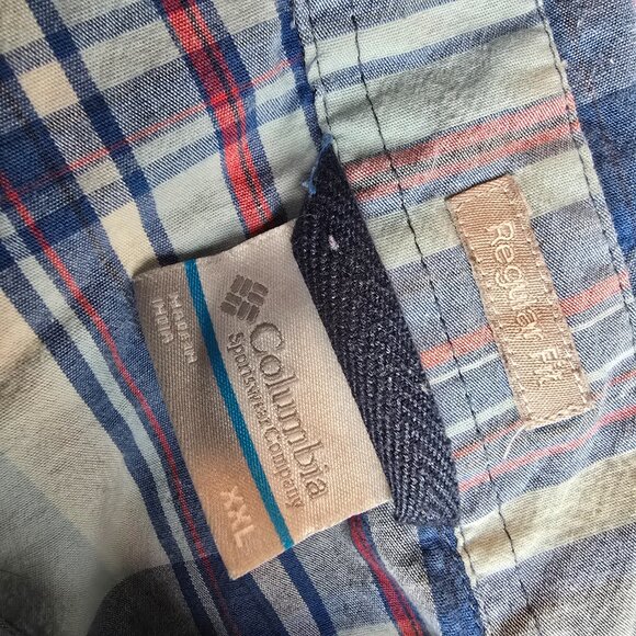 Columbia Shirt Mens 2XL Blue Button Up Plaid Regular Fit Pocket Outdoors Casual - Picture 6 of 8